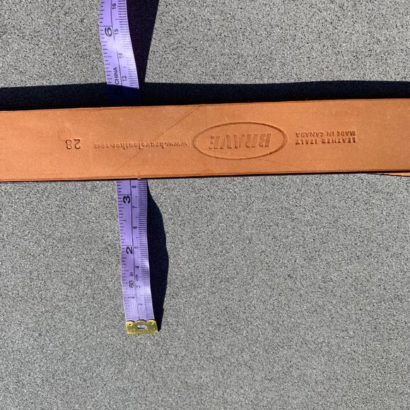 Brave Vintage 90s Y2K Tan Leather Gold Buckle Double Wide Skinny Belt - Picture 7 of 14